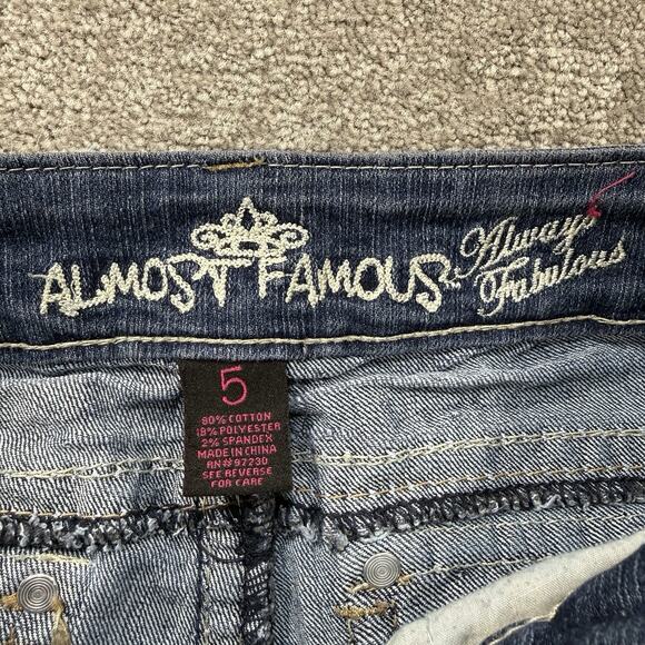 Almost Famous Womens 5 Rhinestone Flap Pocket Distressed Skinny Jeans Blue Denim - Picture 11 of 13